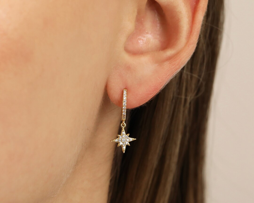 Star Hoop Gold Star Huggie Hoop Silver Star Hoop Star Dangle