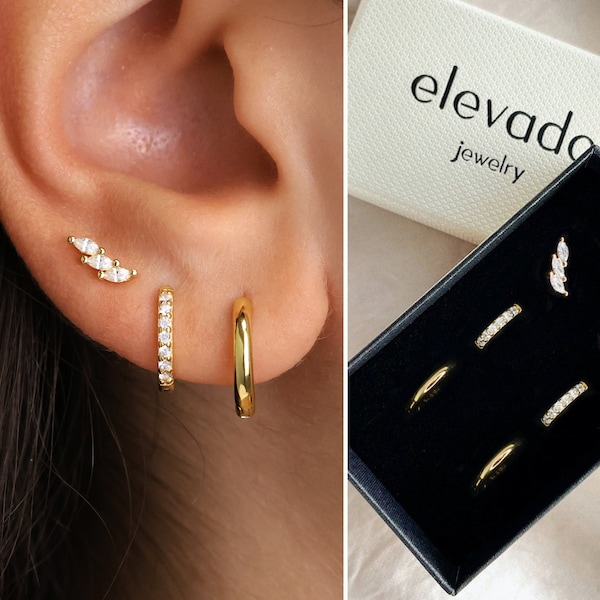 Everyday Hoop Earring Stack Set • gift for her • bridesmaid gift • christmas gift • gold hoop earrings • minimalist earrings • elevado