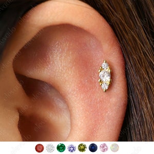 18G/16G Birthstone Cartilage Gold Flat Back Labret • tragus stud  • conch earrings • cartilage helix stud • flat back labret stud