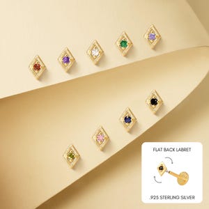 18G/16G Dainty Birthstone Cartilage Flat Back Labret • conch earrings • tiny cartilage stud • helix stud • tragus stud • labret stud