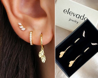 Leaf Huggie Hoop Gift Set • Dainty Leaf Hoop Earrings • earring set • gift ready • gift for her • gift for mom • gift set