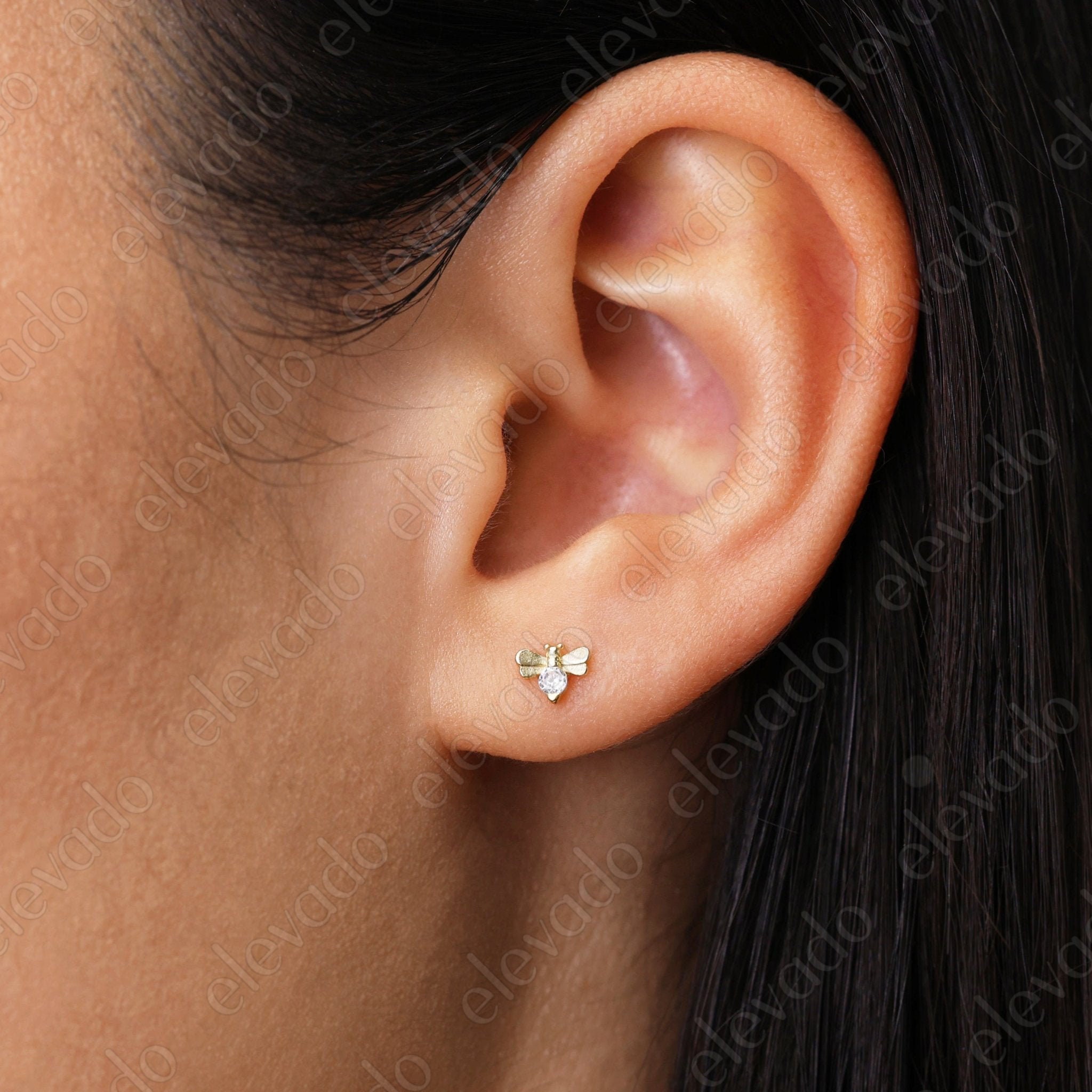 Tiny Bee Stud Earrings • CZ Honeybee Dainty Earrings • Minimalist