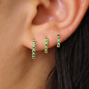 Emerald Bezel Hoop Earrings • gold conch hoop • cartilage huggie hoop • hoop earrings • silver pave ring hoop • tragus hoop • helix hoop