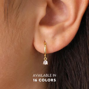 Diamond Birthstone Dangle Hoop Earrings • birthstone hoops • gold hoop earrings • delicate birthstone earrings • minimalist hoops