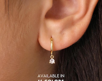 Diamond Birthstone Dangle Hoop Earring • 18k Gold Plated Sterling Silver