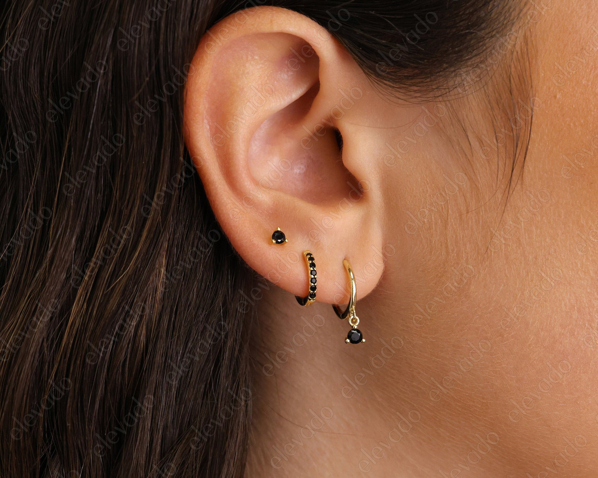 Black Onyx Huggie Hoop Gift Set • Dainty Hoop Earrings • earring set • gift ready • gift for her • gift for mom • gift set