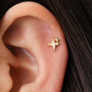 18G/16G Star Tragus Flat Back Labret Stud • 925 Sterling Silver • Star Tragus • Flat Back Earring • Helix • Conch Earring • Cartilage