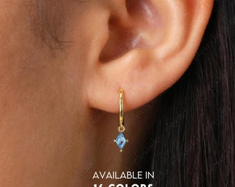 Diamond Cut Birthstone Dangle Hoop Earrings: 18K Gold Plated Sterling Silver
