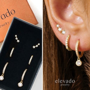 Stapelset voor bungelende edelsteen voor dagelijks gebruik • cadeau voor haar • cadeau voor bruidsmeisje • Moederdagcadeau • gouden oorringen • minimalistisch • elevado