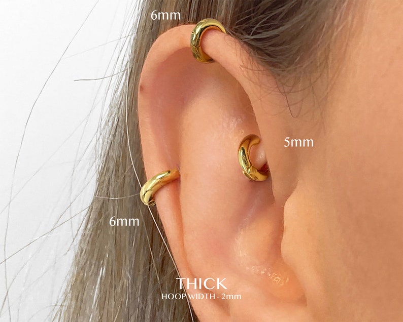 Simple Everyday Huggie Hoop Earrings rounded hoop earrings cartilage hoop gold conch hoop small helix hoop huggie tragus hoop zdjęcie 9