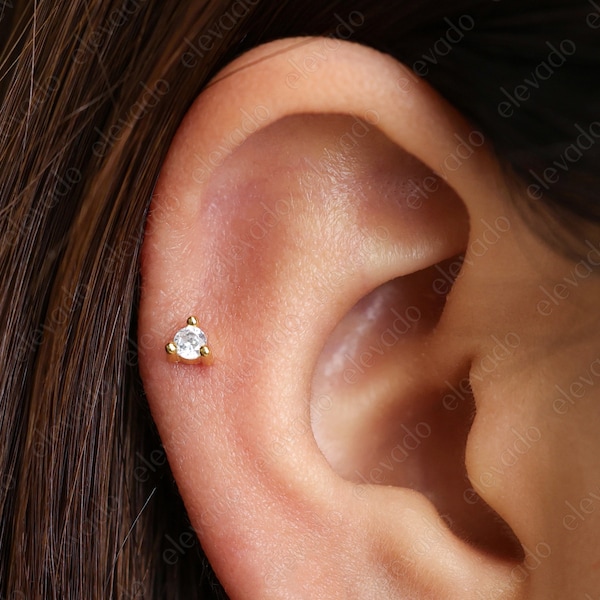 18G/16G Tiny Diamond Internally Threaded Labret Stud • Cartilage Earring • Tragus • Conch Stud • Cartilage Stud • Flat back Labret