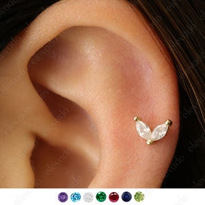 18G/16G Birthstone Flower Internally Threaded Flat Back Labret • 925 Sterling Silver • tragus stud  • conch earrings • cartilage helix stud