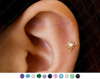 Tiny Star Labret Stud • Internally Threaded Cartilage Earring • Sterling Silver
