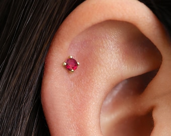 Robijn 20G draadloze labret-stekker • Gouden sterlingzilveren helixoorbel