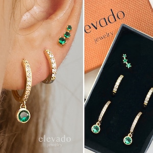Emerald bungel edelsteen alledaagse oorstapelset • cadeau voor haar • cadeau bruidsmeisje • Moederdagcadeau • gouden oorringen • elevado