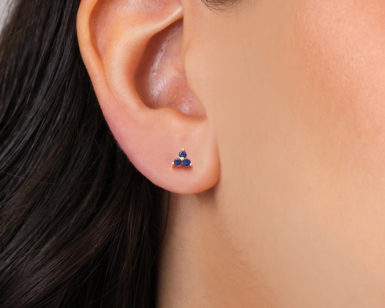Sapphire Flower Stud Earrings silver dainty earrings sapphire earrings gold earrings tiny minimalist earring image 1