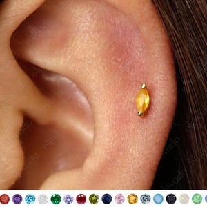 18G/16G Topaz Marquise Cartilage Gold Stud Earrings • tragus stud  • marquise conch earrings • cartilage helix stud • flat back labret stud