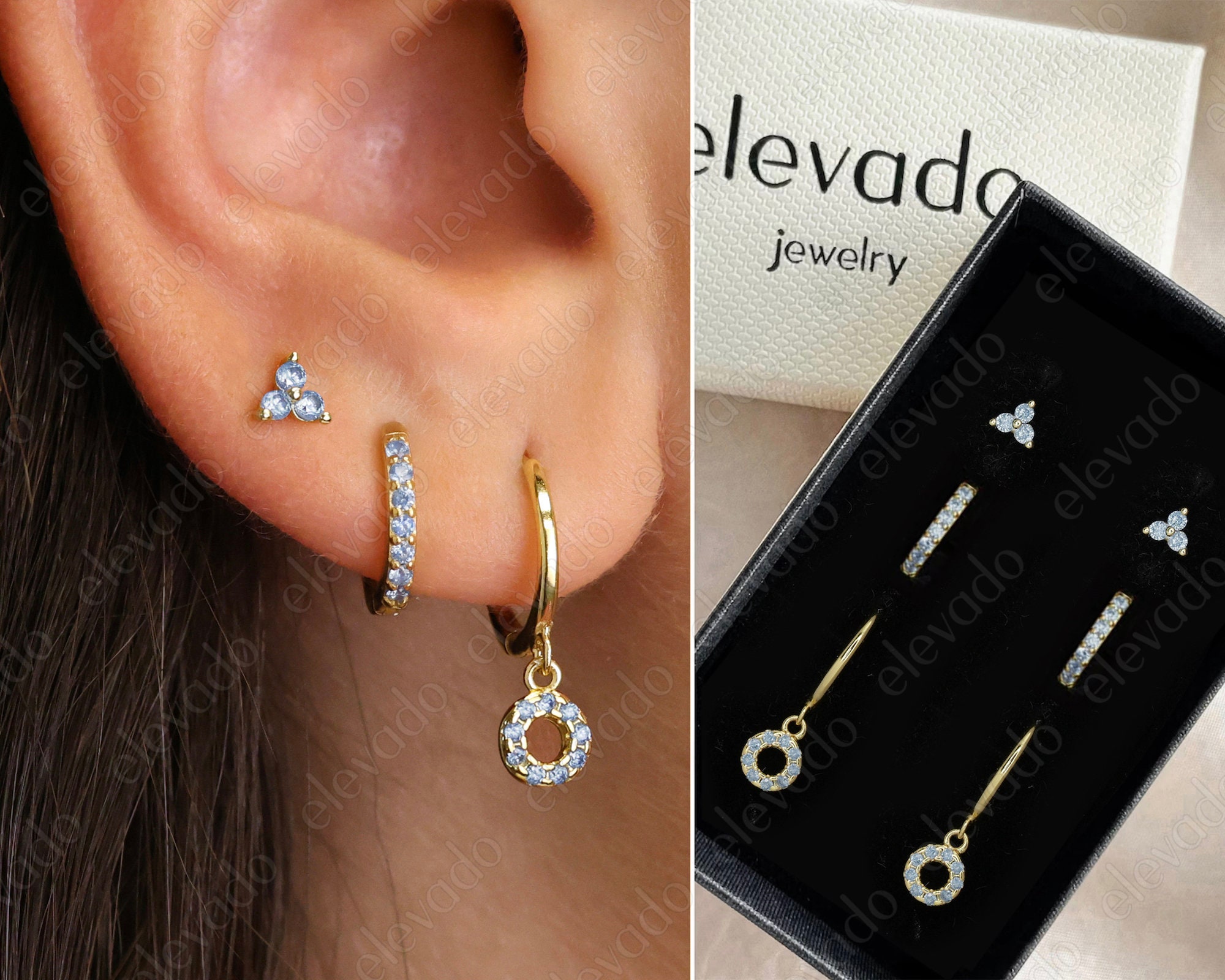 Marlion Jewels Orecchini A Cerchio In Argento 925 Con Zirconi Blu - Donna - Finitura Argento O Oro 18K - Regalo In Scatola