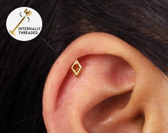 18G/16G Garnet Diamond Internally Threaded Labret Stud • Cartilage Earring • Tragus • Conch Stud • Cartilage Stud • Flat back Labret