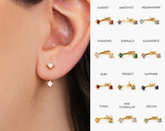 NEW ‣ Birthstone Front Back Earrings • dainty ear jacket • birthstone gold earrings • ear jacket earrings - minimal earring • cz earrings