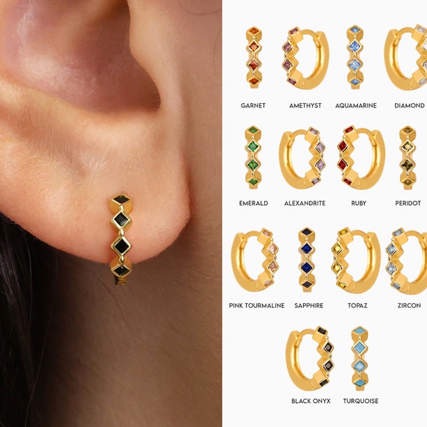 Bezel Birthstone Huggie Hoop Earrings • birthstone hoops • gold hoop earrings • delicate birthstone earrings • minimalist hoops