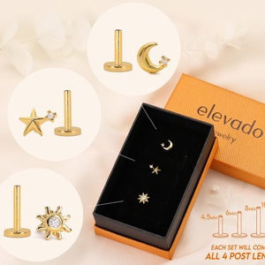 Tiny Celestial Flat Back Labret Stud Earrings • christmas gifts • gifts for mom • gifts for her • bridesmaids gift • birthday gift