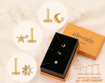 Petites puces d'oreilles labret célestes à dos plat • cadeaux de Noël • cadeaux pour maman • cadeaux pour elle • cadeau de demoiselles d'honneur • cadeau d'anniversaire