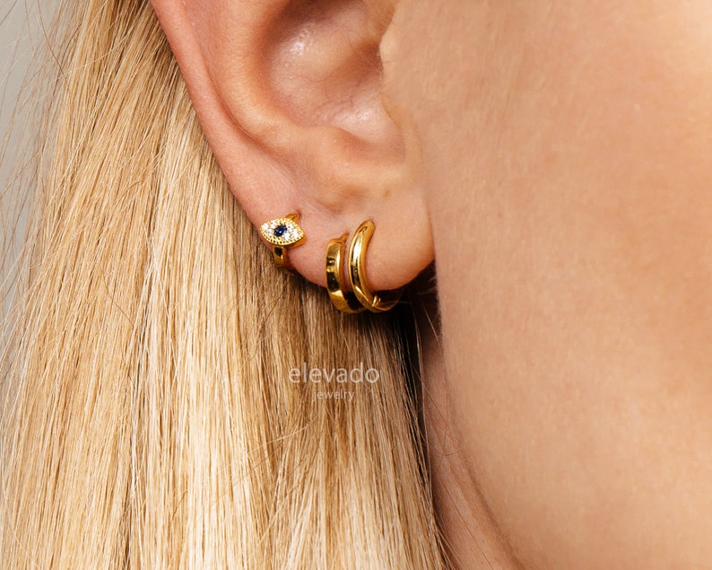 Boucles d'oreilles 18G Evil Eye Cartilage Hoop boucles d'oreilles tragus oculaires bijoux élevés petit cerceau d'hélice de cartilage boucles d'oreilles minimalistes image 8