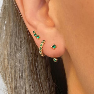 Juego de regalo de aros delanteros y traseros con esmeralda • joyería de esmeralda • listo para regalar • regalo para ella • regalo para mamá • regalo de navidad • juego de regalo