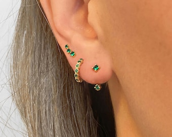 Emerald Front Back Hoops Gift Set • emerald jewelry • gift ready • gift for her • gift for mom • christmas gift • gift set