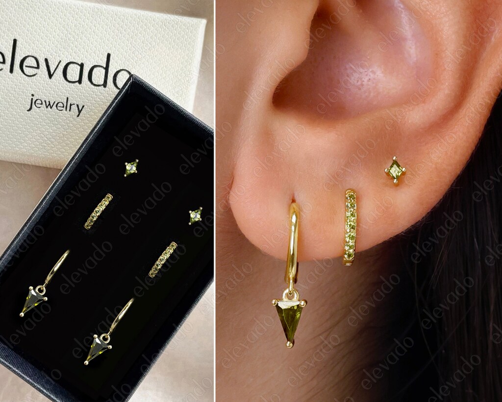 Orecchini A Cerchio Huggie In Argento Sterling 925 Con Peridoto CZ Pave 15mm - Gioielli Eleganti E Brillanti Per Donna