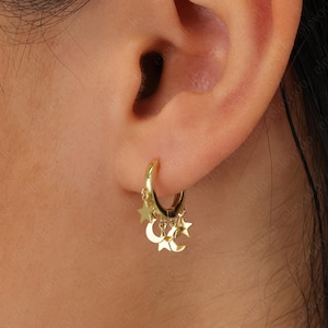 Moon and Star Hoop Earrings • small hoop earrings • hoop earrings • dainty hoops • tiny hoops • huggie hoop earrings • gold • silver