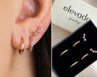 Alexandrite Huggie Hoop Earring Stack • gift for her • bridesmaid gift • mothers day gift • gold earring • gemstone earrings • ear stack