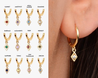 NEW ‣ Birthstone Charm Hoop Earrings • gold hoop earrings • birthstone hoop earrings • minimalist hoops • birthstone charm hoops