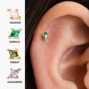 18G / 16G Diamant Knorpel Ohrstecker • Tragus Ohrstecker • Muschel Ohrringe • Knorpel Helix Ohrstecker • Diamant Labret Ohrstecker mit flacher Rückseite