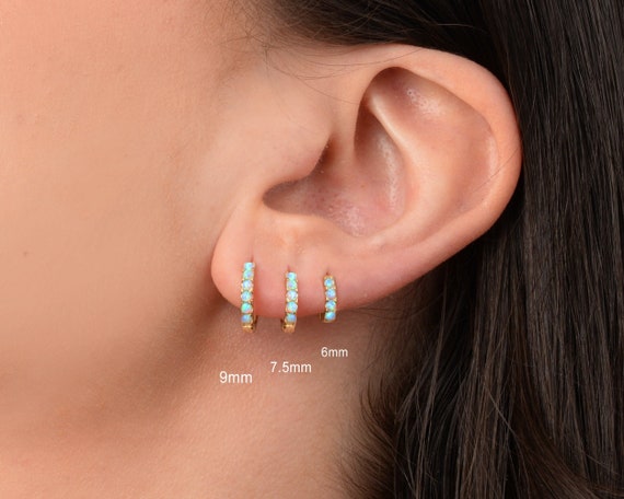Earring Opal Huggie Hoops Blue Opal Huggie Hoop Earrings • Elevado