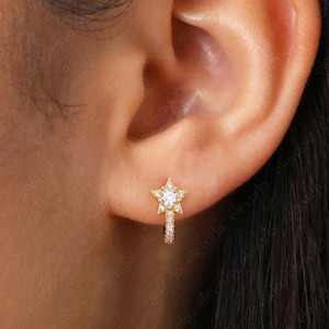 Bold Star Hoop Huggie earrings • gold star huggie hoop • silver star hoop • star dangle earrings • tiny gold hoops • tiny star earrings