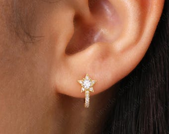 Bold Star Hoop Huggie earrings • gold star huggie hoop • silver star hoop • star dangle earrings • tiny gold hoops • tiny star earrings