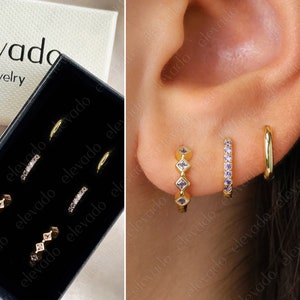 Alexandrite Bezel Huggie Hoop Gift Set • Dainty Bezel Hoop Earrings • earring set • gift ready • gift for her • gift for mom • gift set