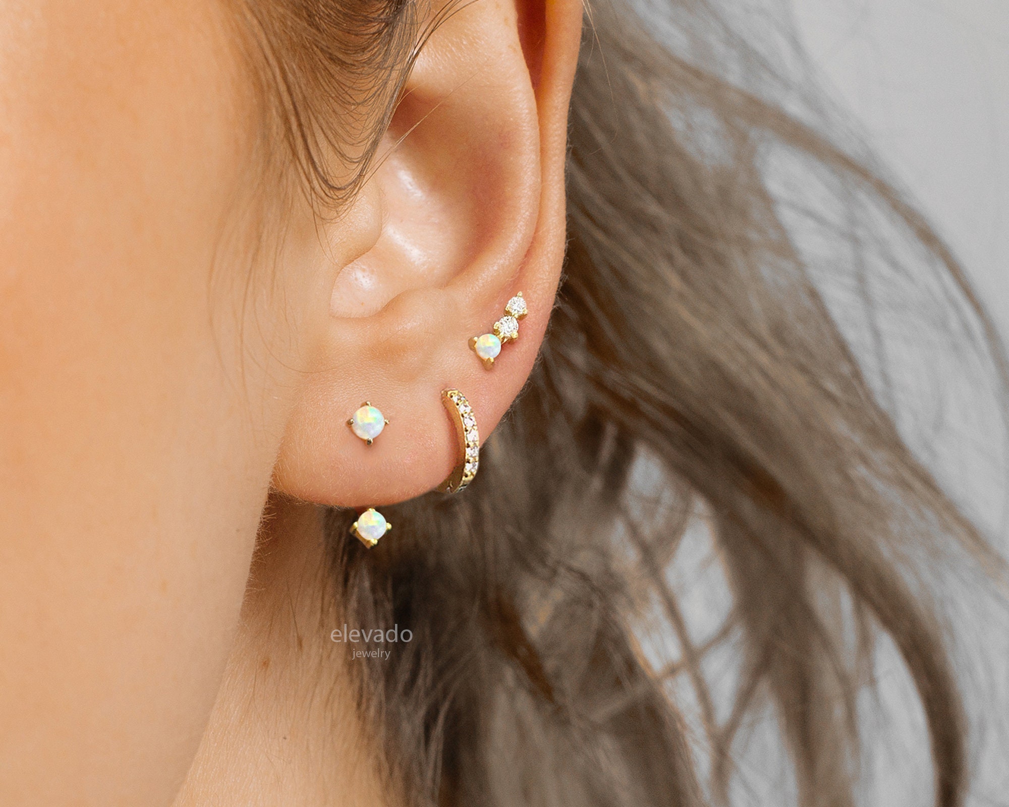 Opal Front Back Earrings opal ear jacket dainty ear jacket Etsy