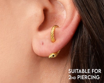 Serpent Climber Stud Earrings • 18k Gold Plated Sterling Silver Snake Ear Jacket