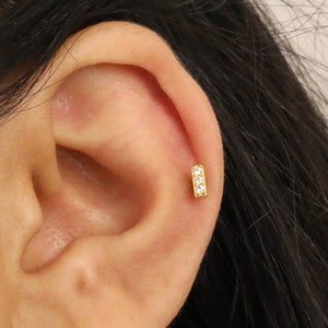18G Tiny Bar Cartilage Gold Stud Earring • conch earring • tiny stud earring •  cartilage stud • helix stud • tragus studs • screw back