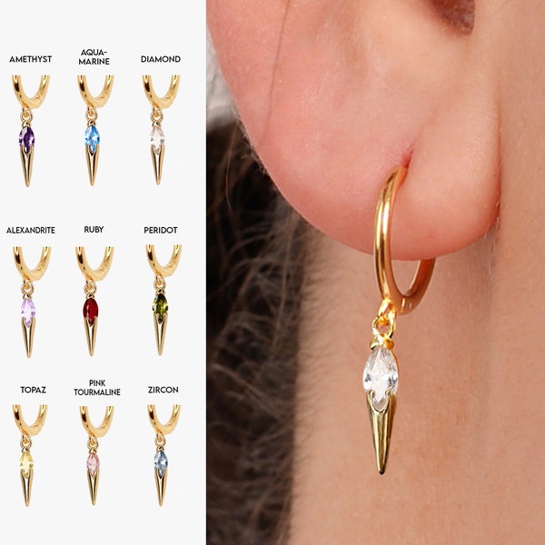 NEW ‣ Birthstone Spike Dainty Hoop Earrings • gold hoop earrings • delicate birthstone earrings • minimalist hoops • birthstone charm hoops