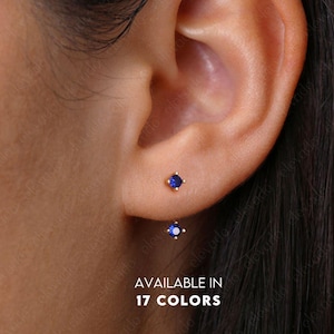 Sapphire Dainty Stud Earring • Front Back Earring • September Birthstone • Small Stud Earrings • Gifts for Her