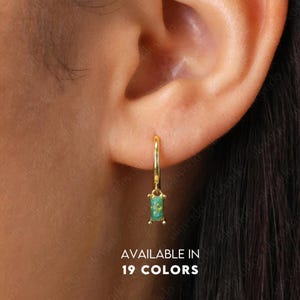Green Fire Opal Baguette Hoop Dangle Earrings • Opal hoops • gold hoop earrings • delicate opal earrings • minimalist hoops