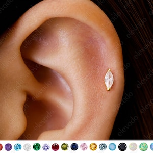 Clous d'oreilles cartilage marquise en or 18G/16G • clou tragus • boucles d'oreilles conque marquise • clou cartilage hélice • clou labret à dos plat
