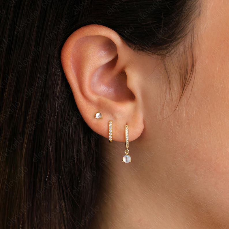 Moonstone Hoop Earring Set: 925 Sterling Silver, Gift Ready - Etsy