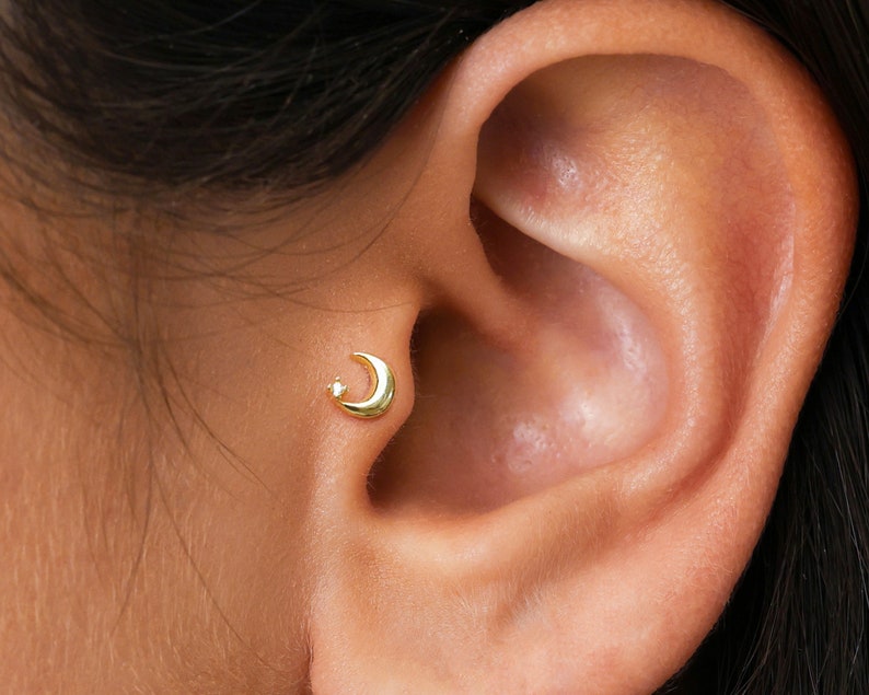 Tiny Celestial Flat Back Labret Stud Earrings set of 3 earrings star earrings sun earrings moon earrings celestial earrings image 3