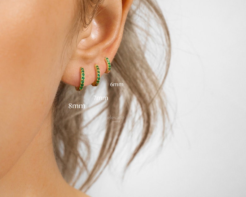 18G Emerald Cartilage Huggie Hoop Earrings simple everyday earrings emerald earrings elevado jewelry minimalist earrings image 3