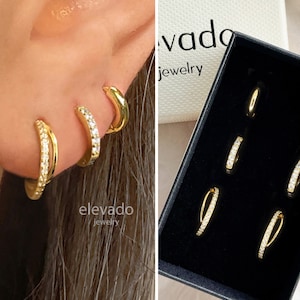 Double Hoop Stud Earring Stack • gift for her • bridesmaid gift • mothers day gift • gold hoop earrings • minimalist earrings • elevado